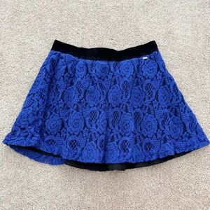 Aeropostale Skater Skirt Womens Medium Blue Floral Lace Velvet Waistband Zipper